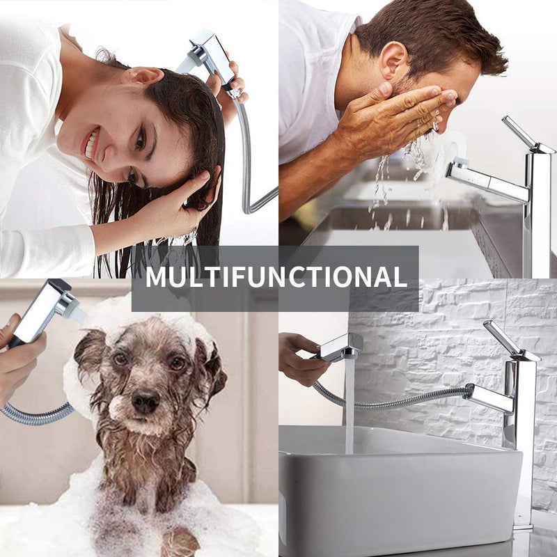 KAIYING Pull Down Bathroom Sink Faucet, Modern Lavatory Vessel Sink Faucet, Utility Single Hole Bathroom Sink Faucet with Pull Out Sprayer, Commercial Basin Mixer Tap (Tall, Black) - Image 2